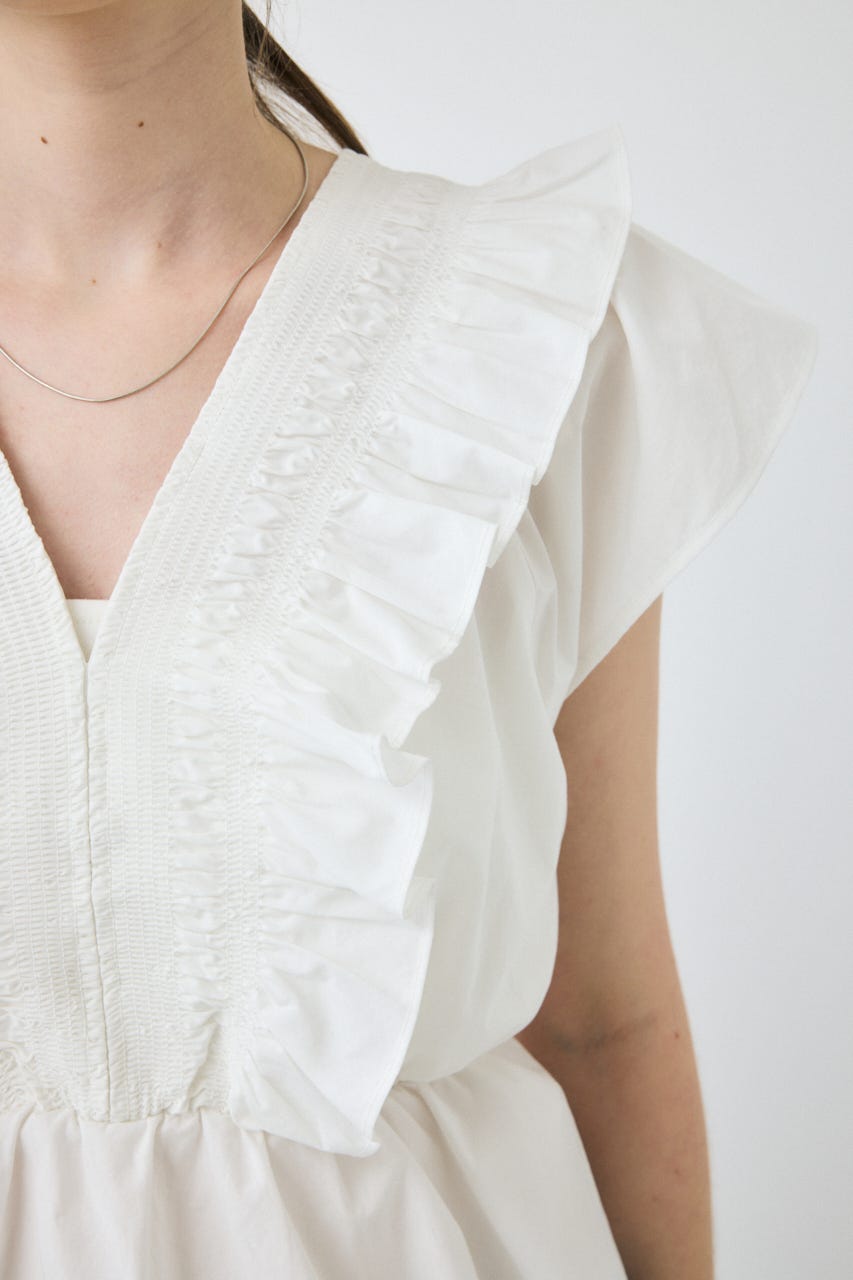 SHIRRING RUFFLE PEPLUM トップス WHT FREE