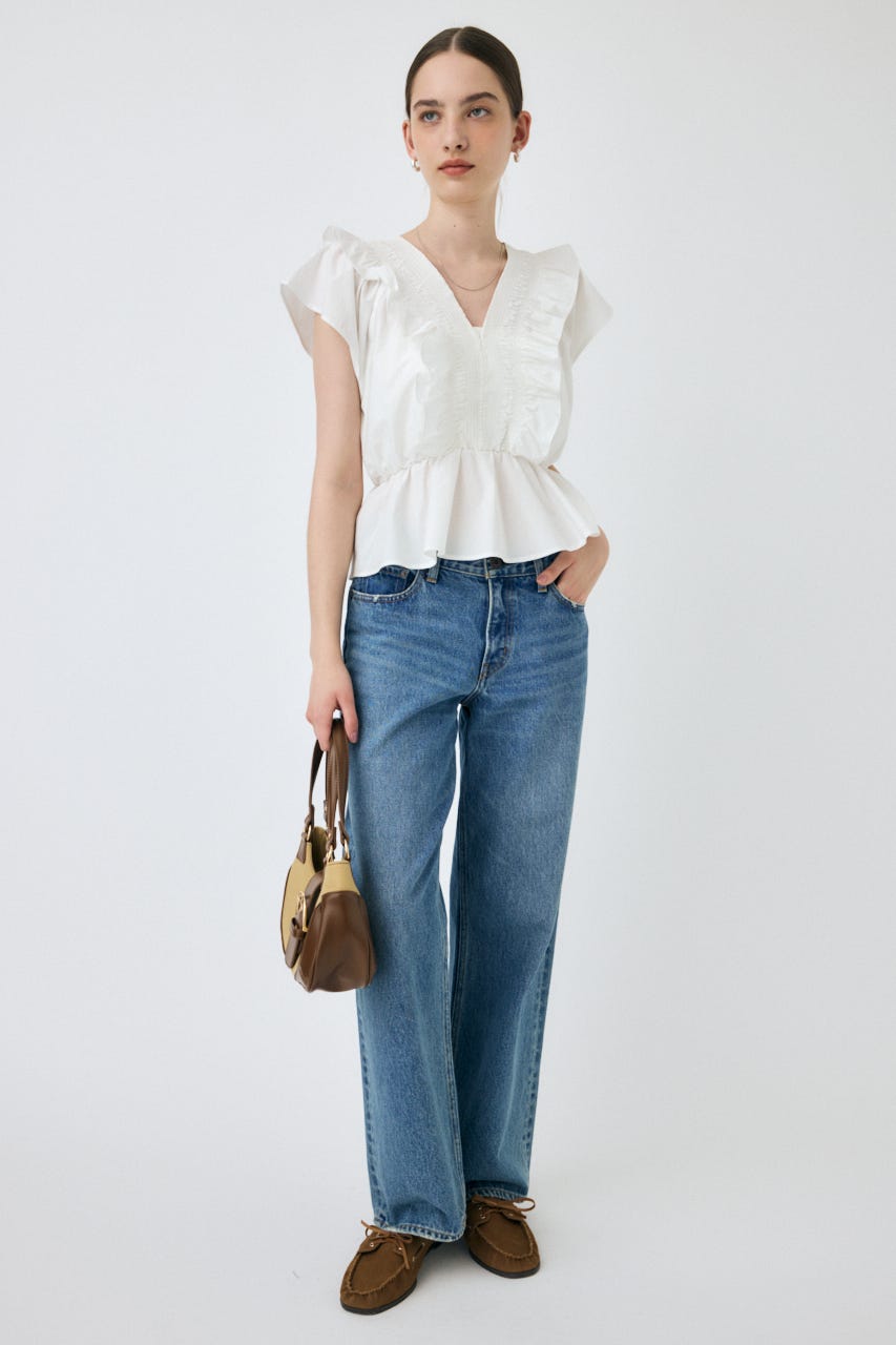 SHIRRING RUFFLE PEPLUM トップス WHT FREE