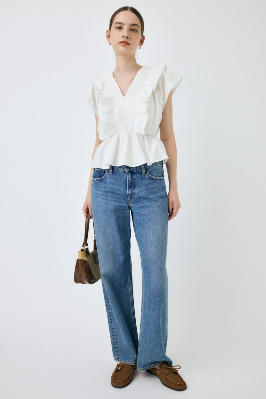 SHIRRING RUFFLE PEPLUM トップス WHT FREE