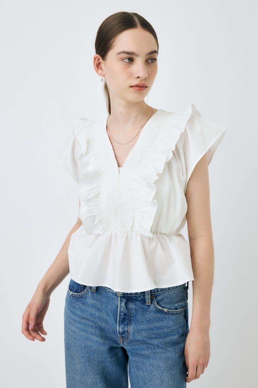 SHIRRING RUFFLE PEPLUM トップス WHT FREE