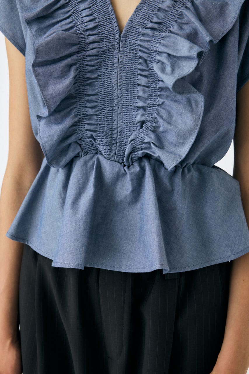 MOUSSY | SHIRRING RUFFLE PEPLUM トップス BLU (その他トップス