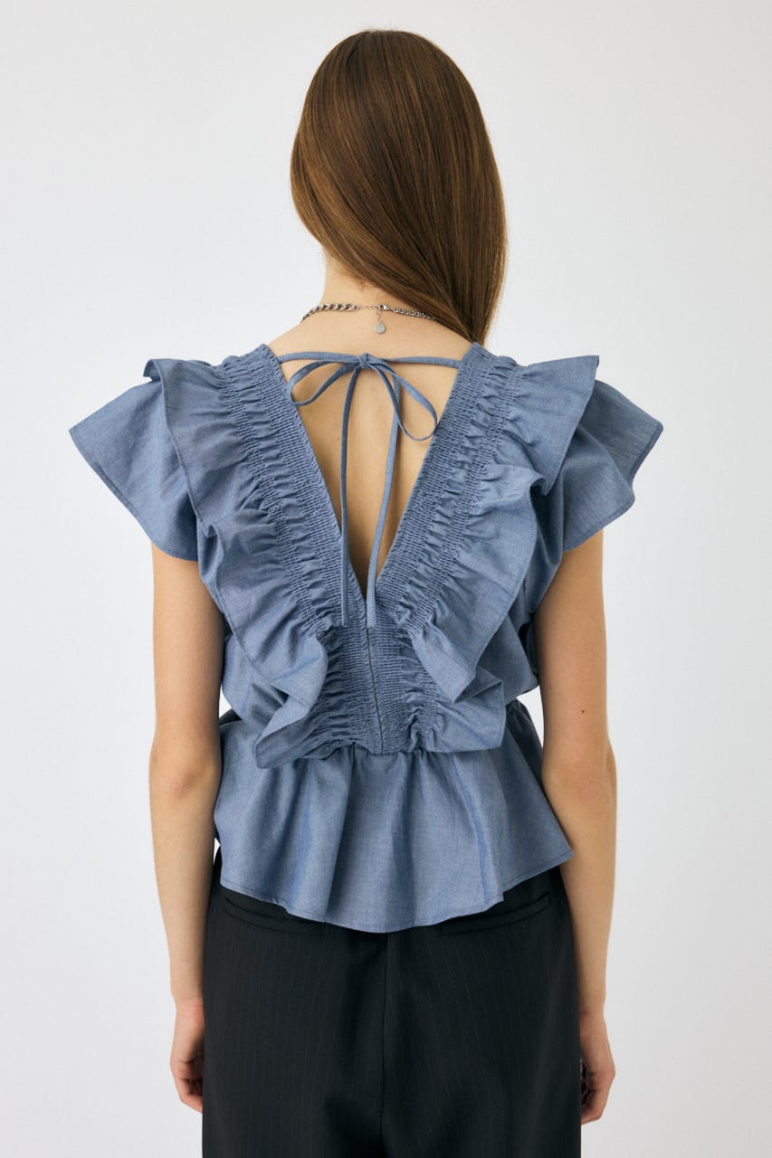 新品未使用【MOUSSY】SHIRRING RUFFLE PEPLUM トップス MOUSSY | SHIRRING RUFFLE PEPLUM トップス BLU (その他トップス