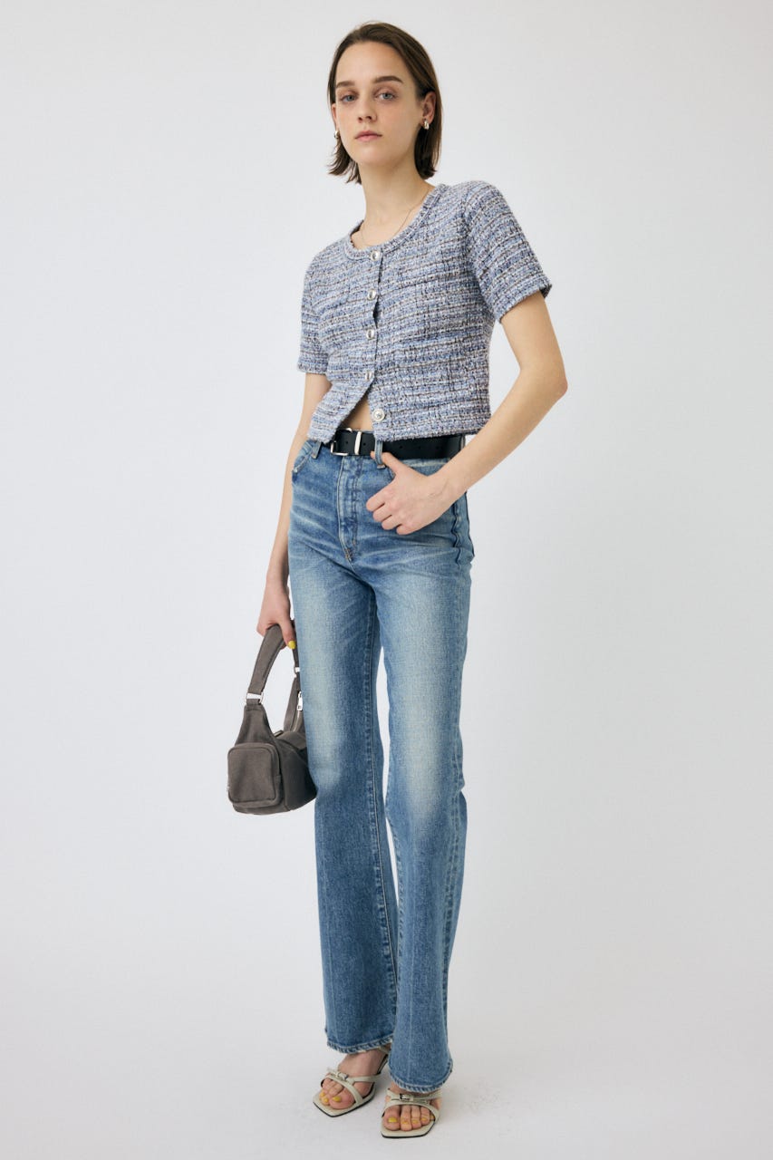 今期mashmania ツイード柄 半袖トップス MOUSSY | TWEED LIKE トップス (Tシャツ・カットソー(半袖