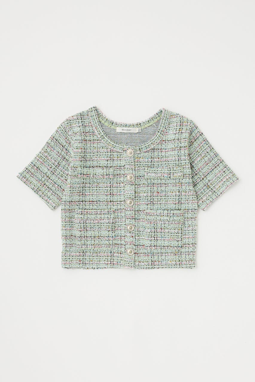 今期mashmania ツイード柄 半袖トップス MOUSSY | TWEED LIKE トップス (Tシャツ・カットソー(半袖