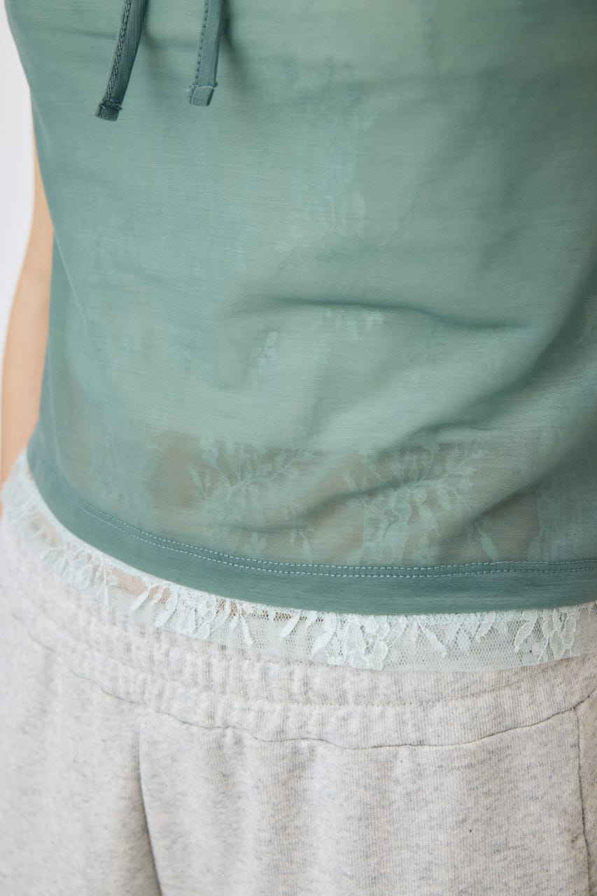 LACE LAYERED OPEN NECK トップス L/BLU FREE