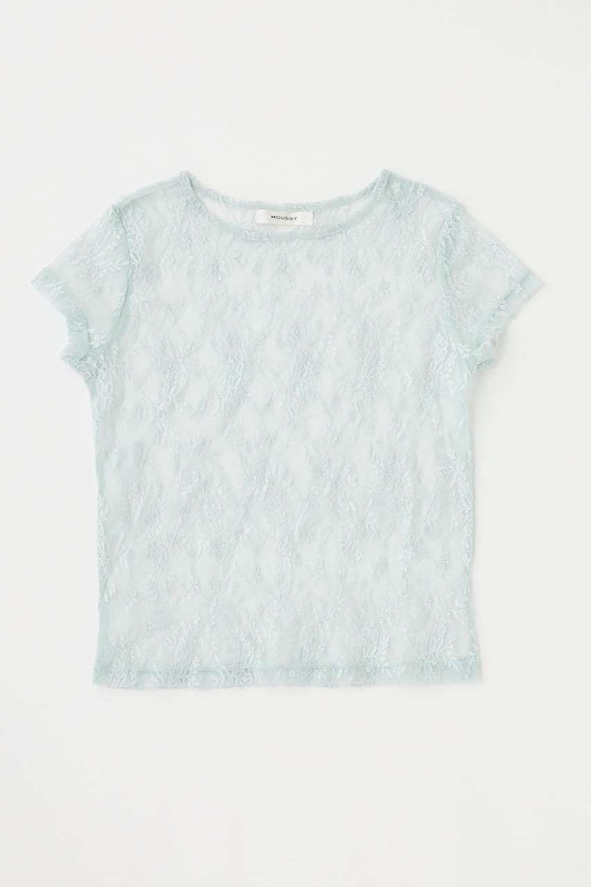 LACE LAYERED OPEN NECK トップス L/BLU FREE
