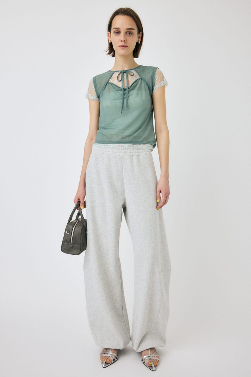 LACE LAYERED OPEN NECK トップス L/BLU FREE