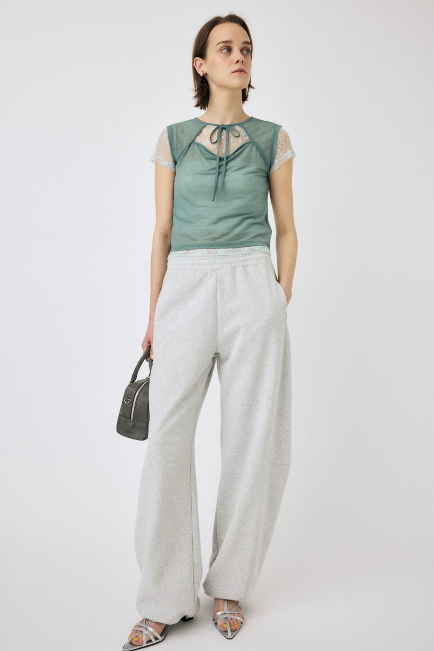 LACE LAYERED OPEN NECK トップス L/BLU FREE