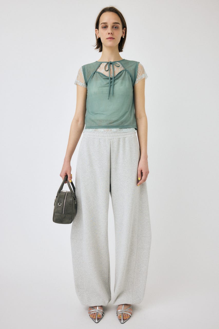 LACE LAYERED OPEN NECK トップス L/BLU FREE