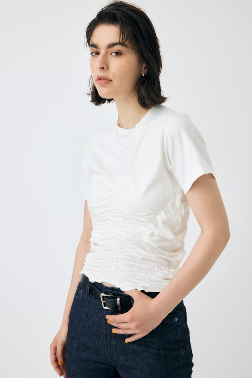 tシャツ GATHER SHIRT SLEEVE CUT TOPS レディース MOUSSY | GATHER CUT トップス (Tシャツ・カットソー(半袖