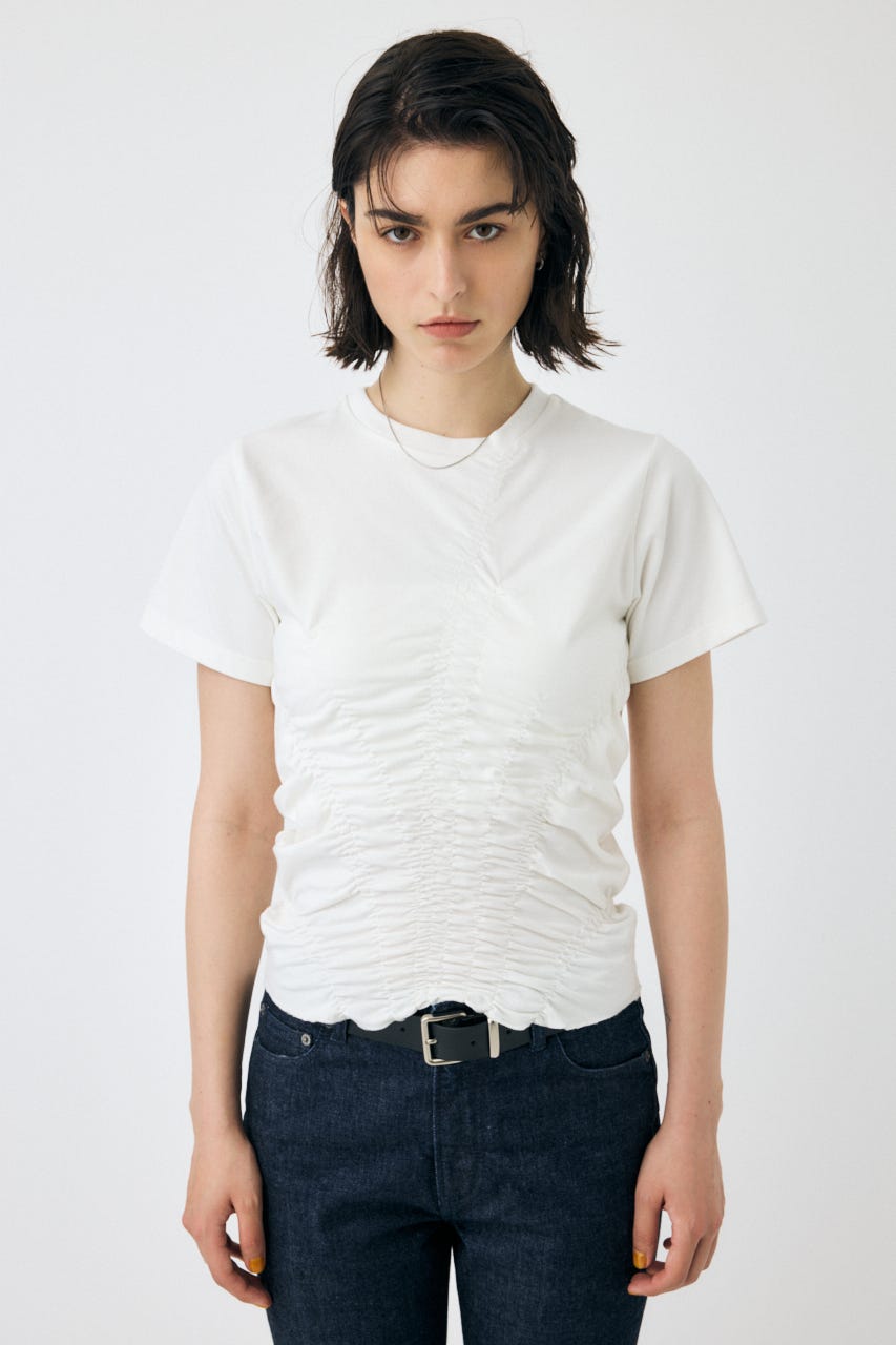 moussy - 【りんごちゃん0819】moussy gather sleeve MOUSSY | LACY SWITCHING トップス (Tシャツ・カットソー(半袖