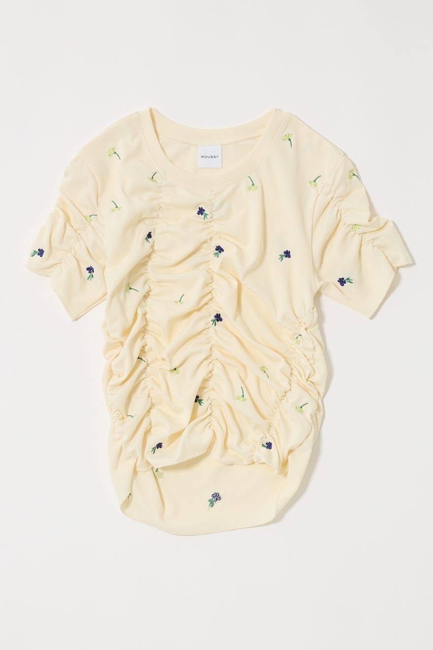 tシャツ 「WEB限定」FLORAL RANDOM GATHER Tシャツ レディース MOUSSY | 【WEB限定】FLORAL RANDOM ギャザーTシャツ (Tシャツ