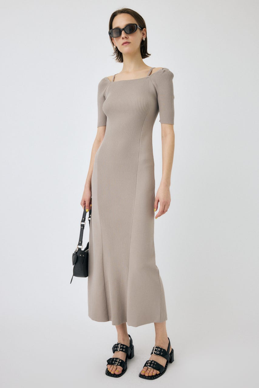 SQUARE NECK H/S ニットドレス L/GRY 2
