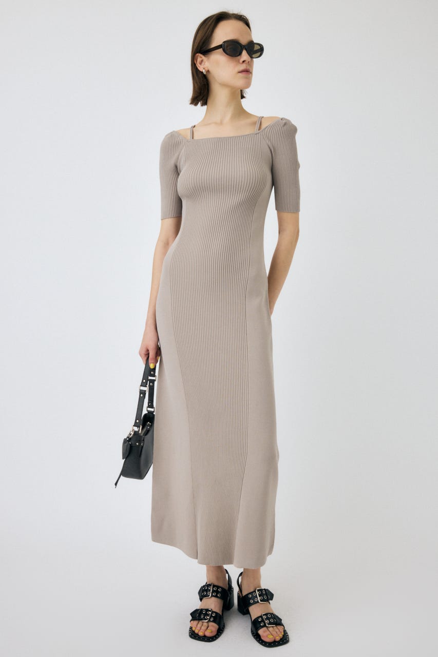 SQUARE NECK H/S ニットドレス L/GRY 2