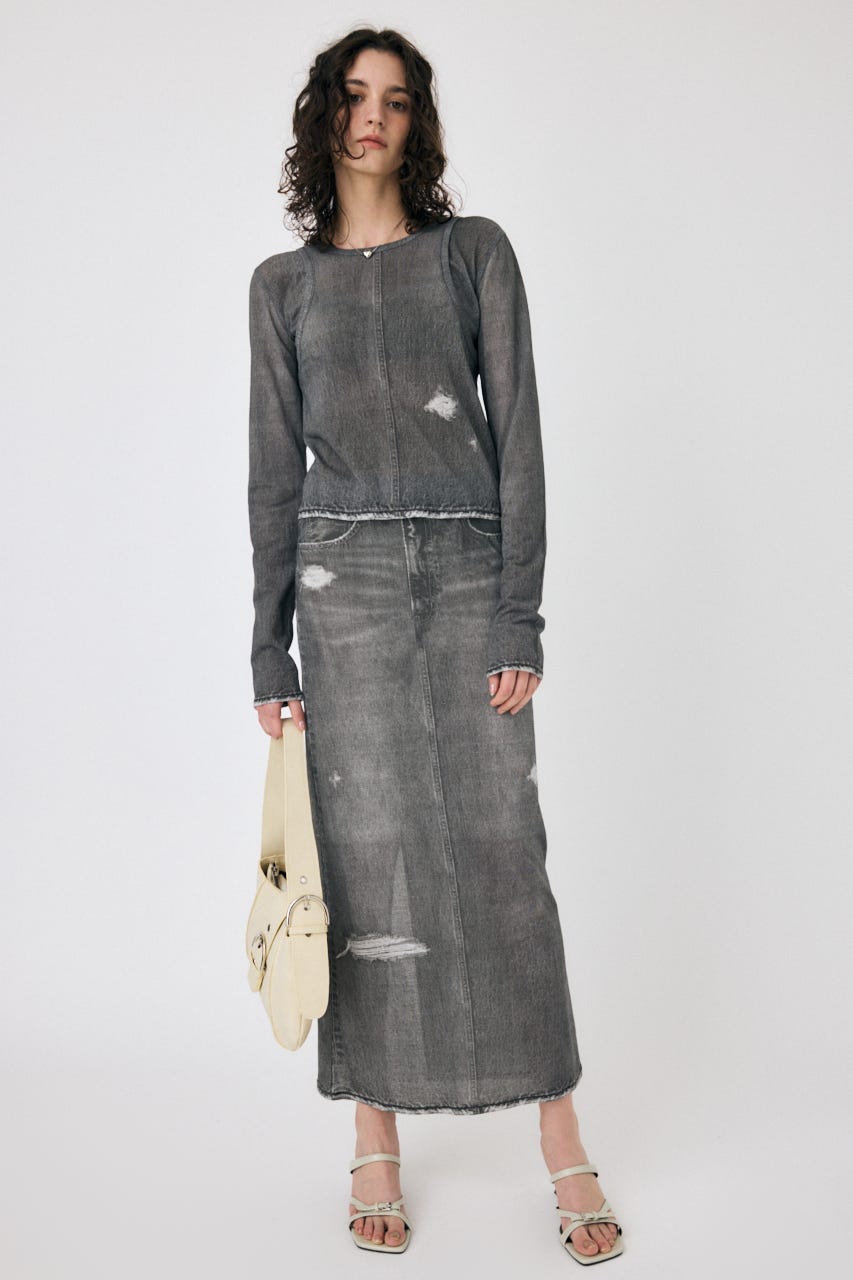 MOUSSY | DENIM PRINT TRANSPARENT ロンT (Tシャツ・カットソー