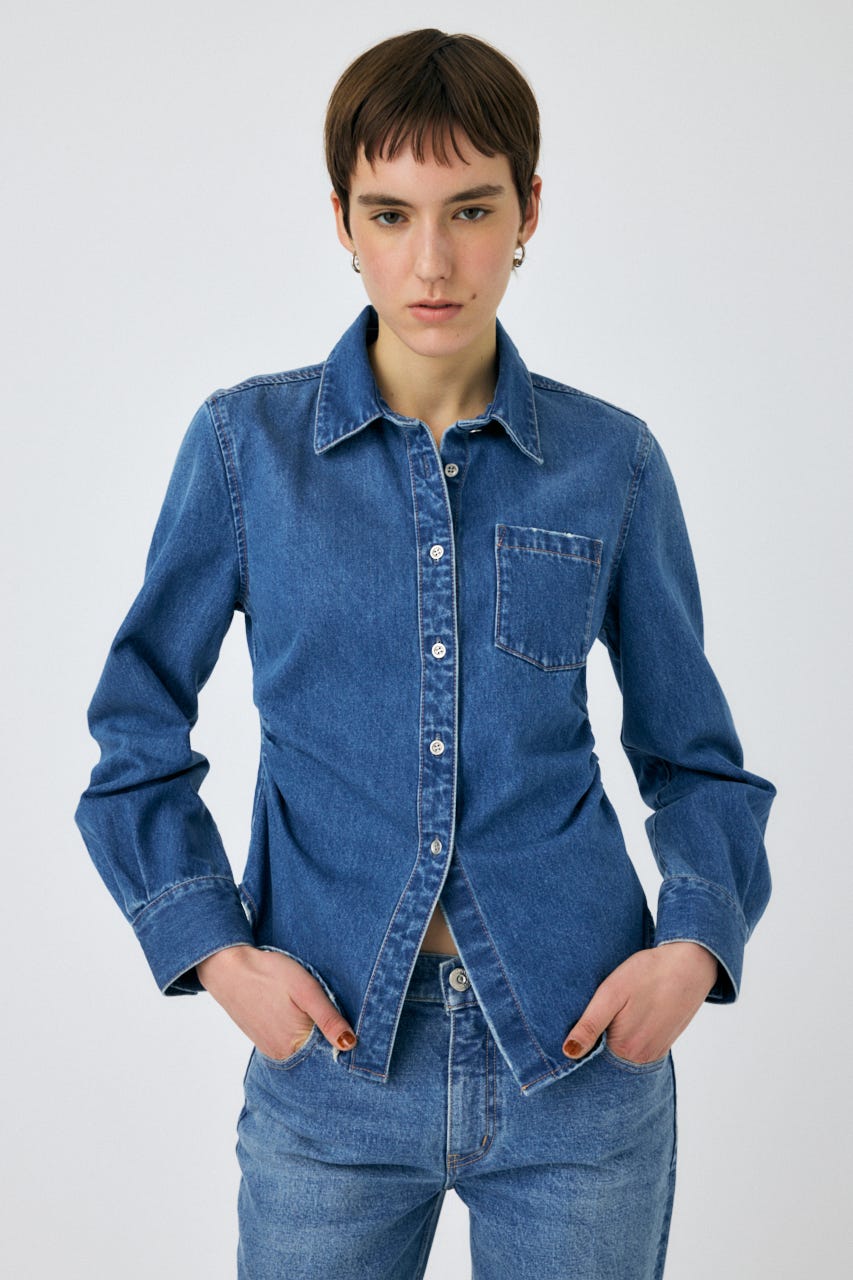 WAIST FIT デニムシャツ BLU FREE