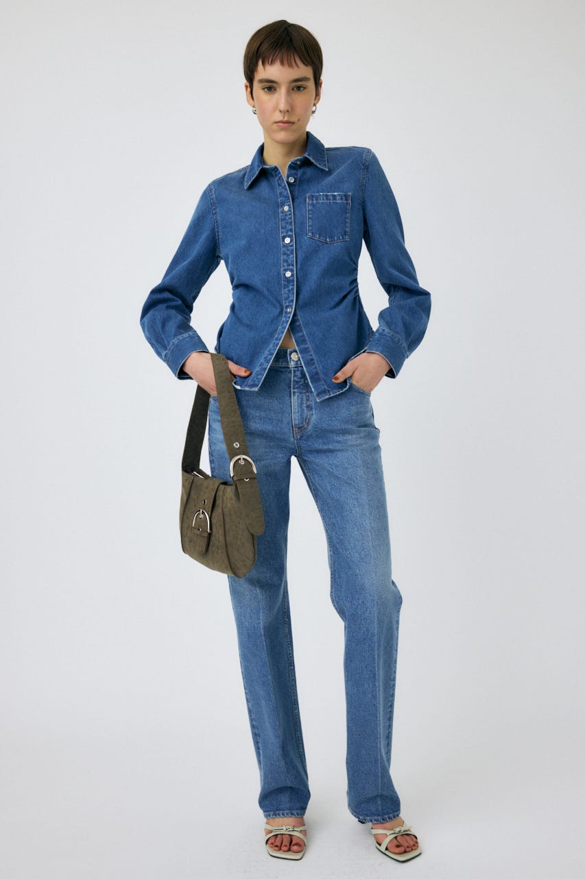 WAIST FIT デニムシャツ BLU FREE