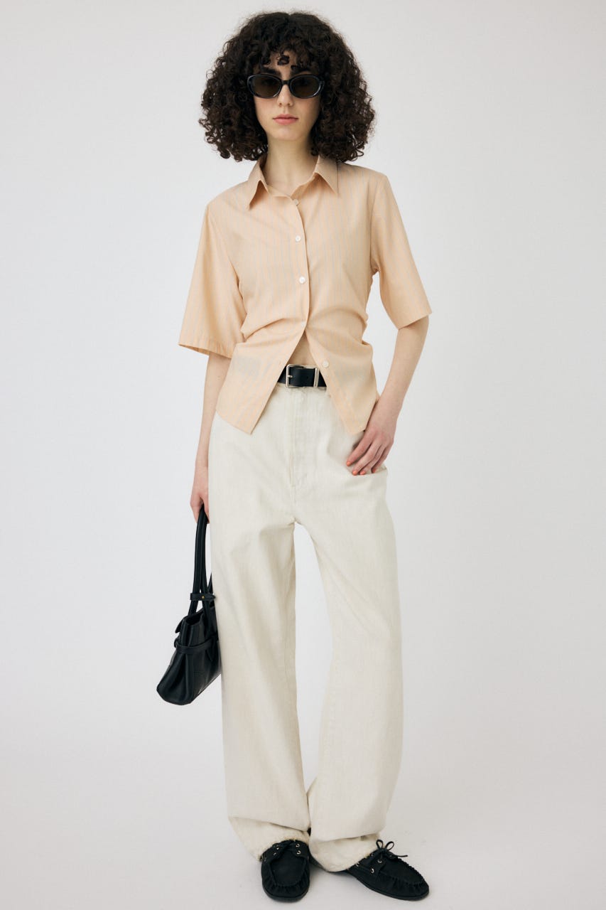 STRIPE BACK LACE UP シャツ L/ORG FREE