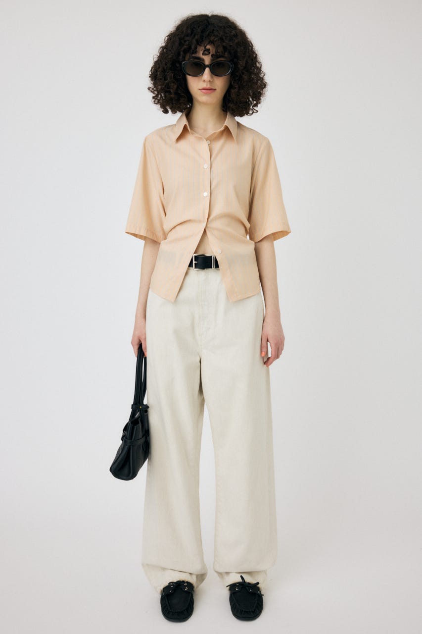 STRIPE BACK LACE UP シャツ L/ORG FREE