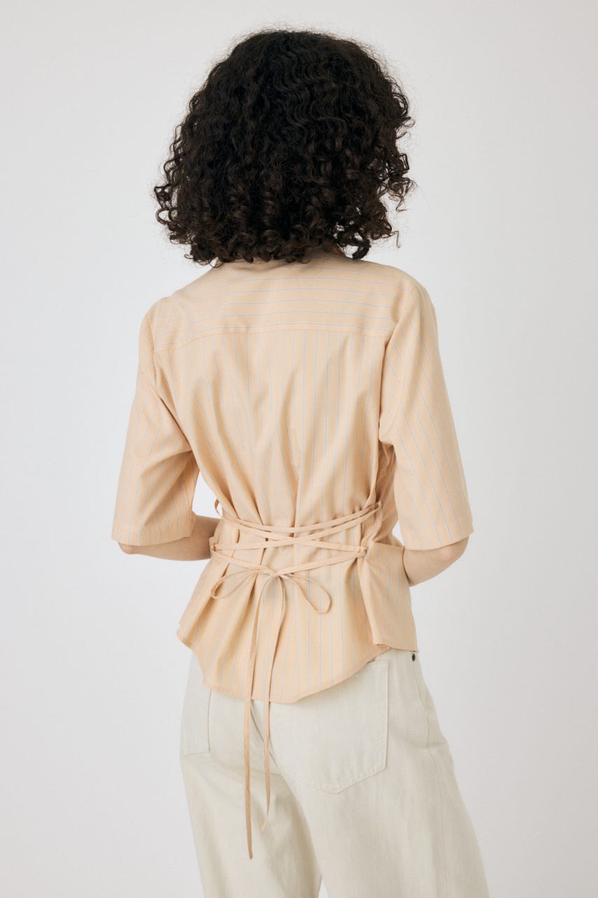 STRIPE BACK LACE UP シャツ L/ORG FREE
