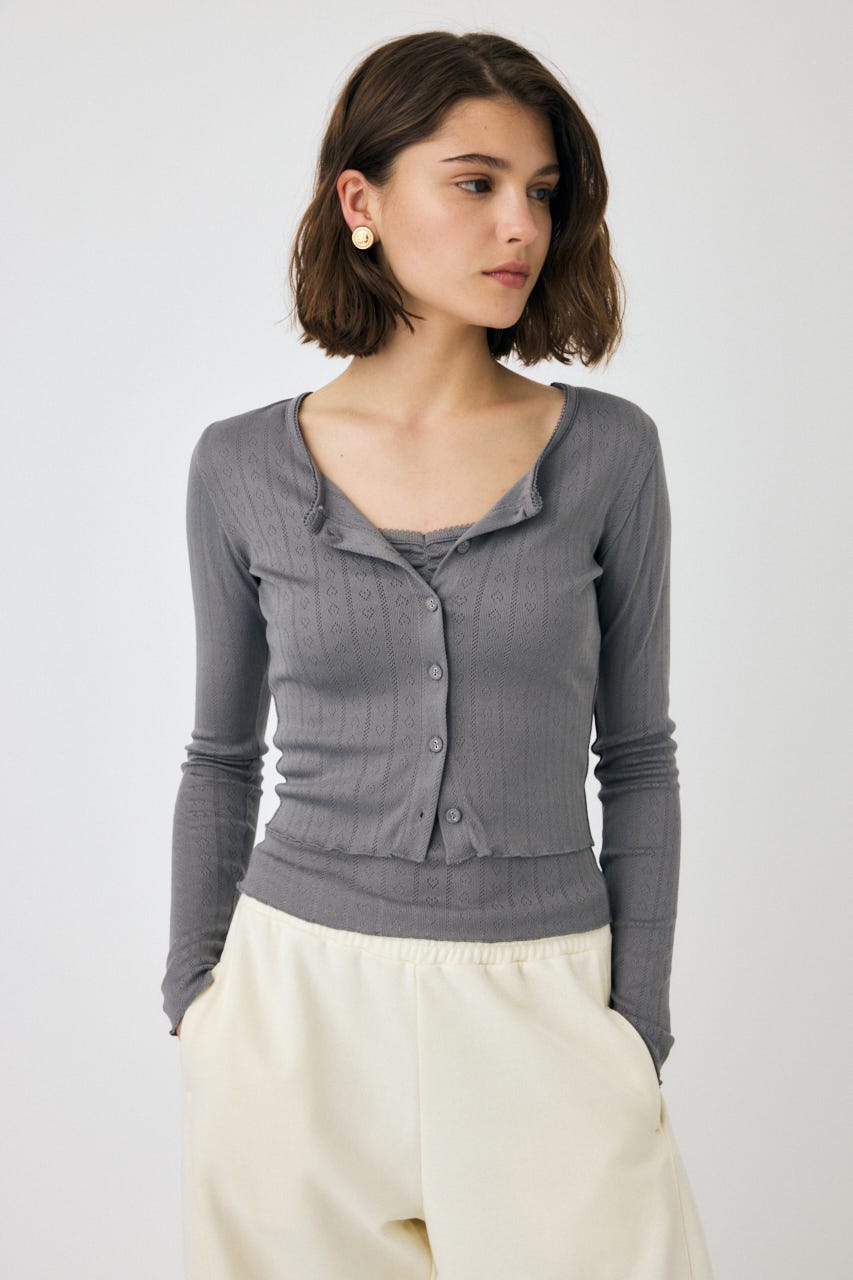 EYELET U-NECK カーデ & キャミ C.GRY FREE