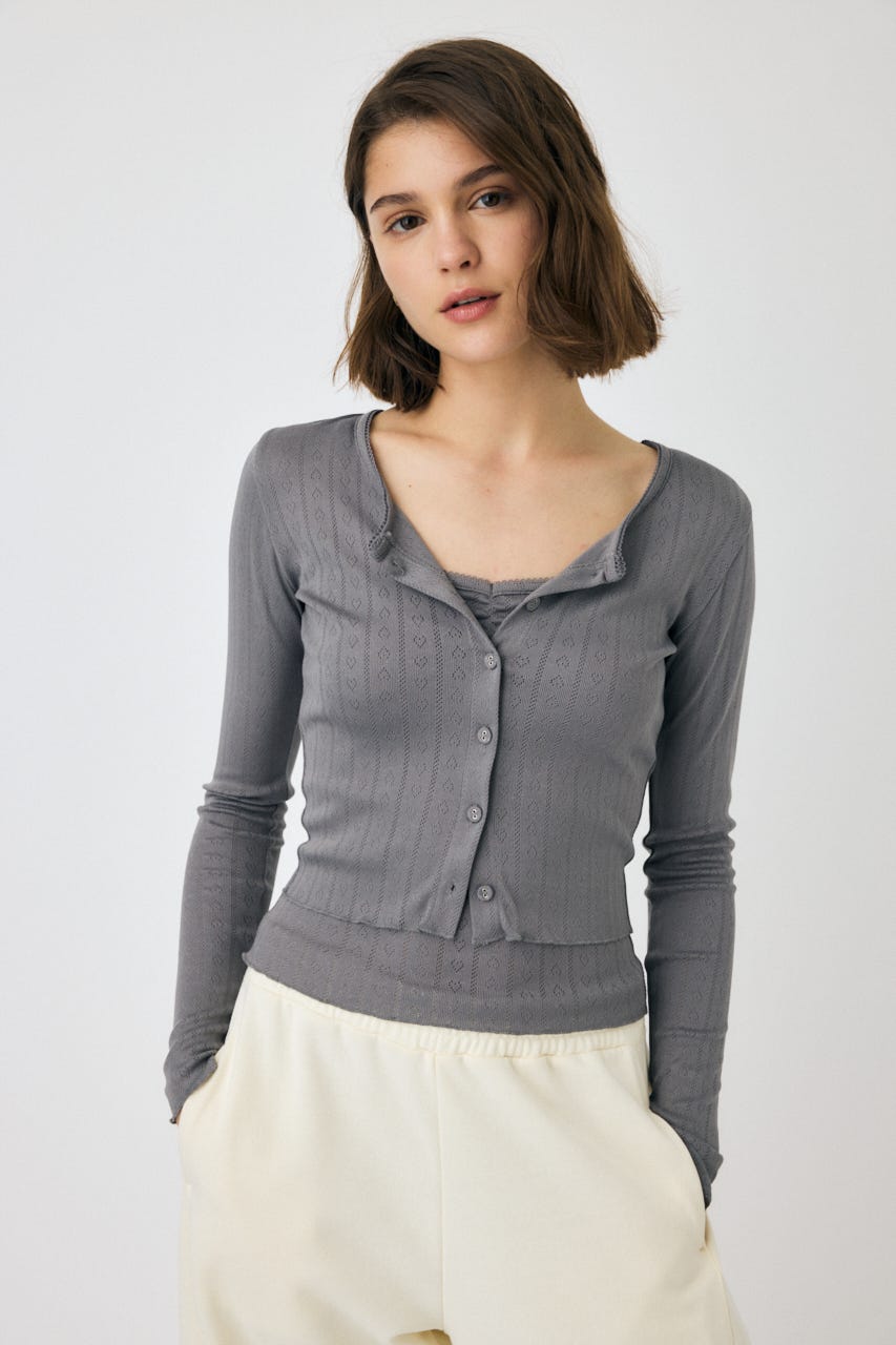 EYELET U-NECK カーデ & キャミ C.GRY FREE