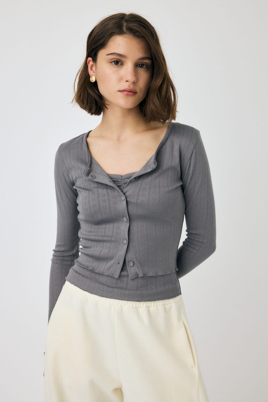 EYELET U-NECK カーデ & キャミ C.GRY FREE