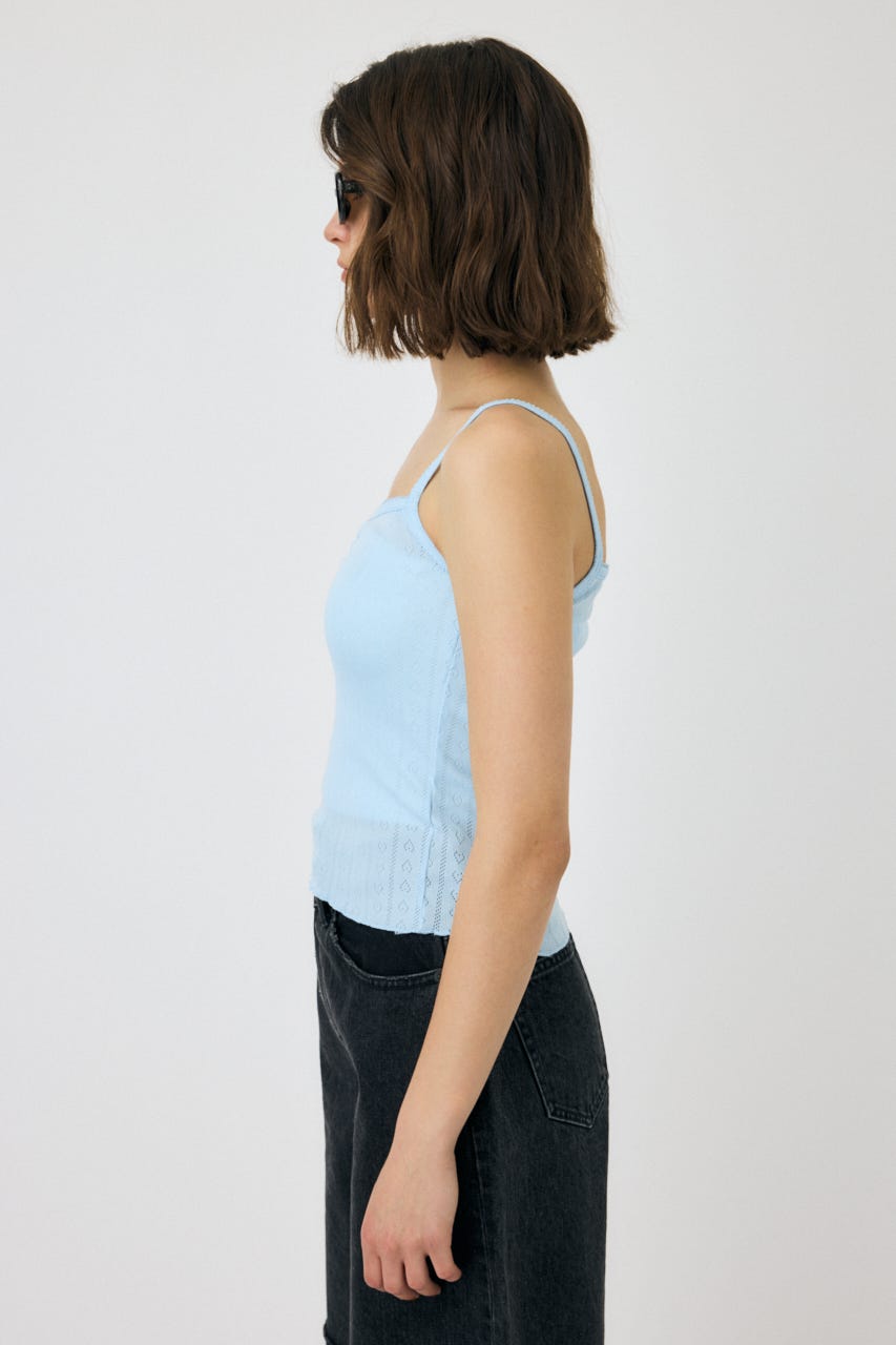EYELET U-NECK カーデ & キャミ L/BLU FREE