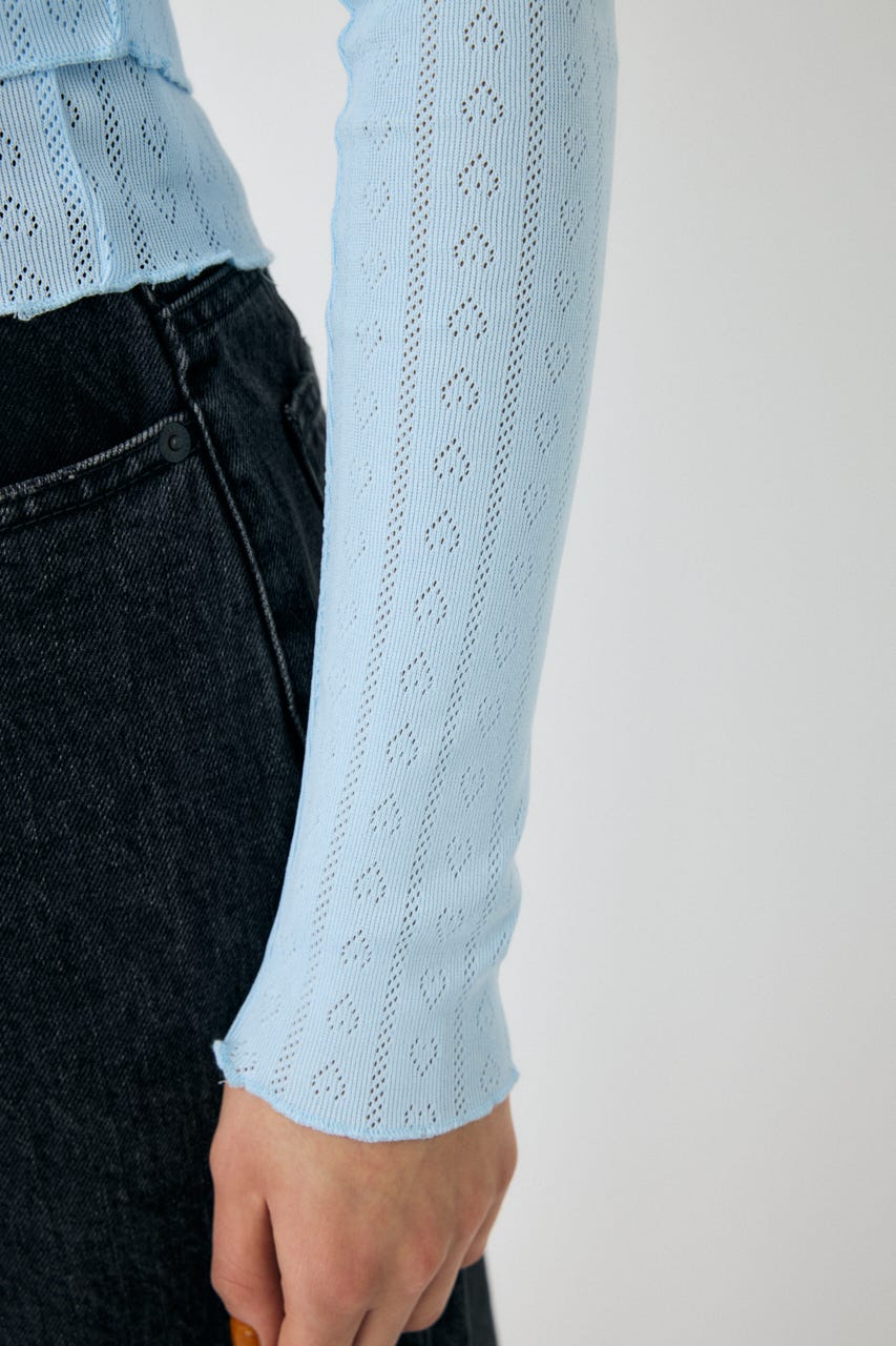 EYELET U-NECK カーデ & キャミ L/BLU FREE