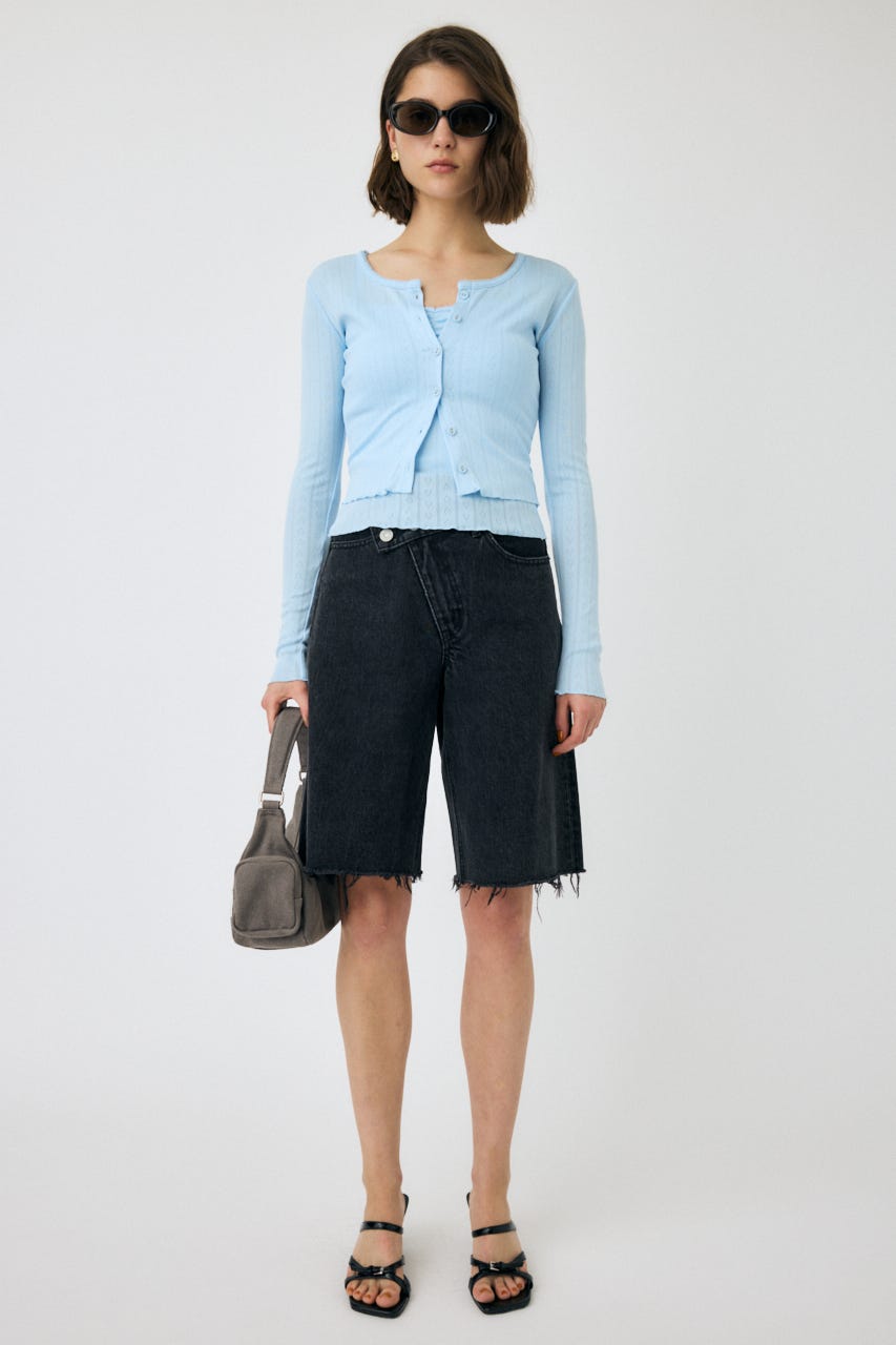 EYELET U-NECK カーデ & キャミ L/BLU FREE