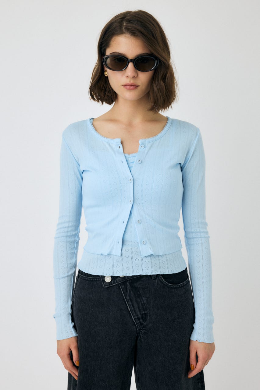 EYELET U-NECK カーデ & キャミ L/BLU FREE