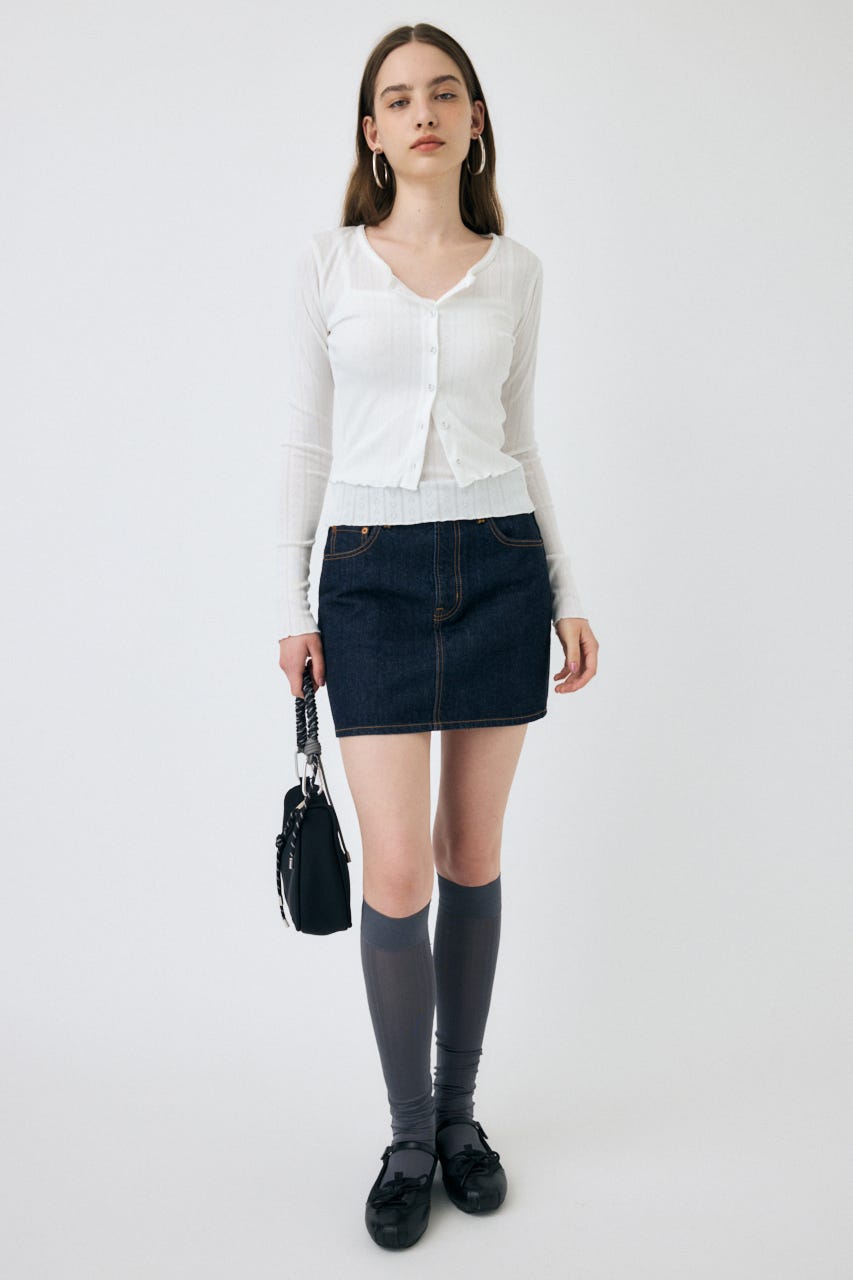 EYELET U-NECK カーデ & キャミ WHT FREE