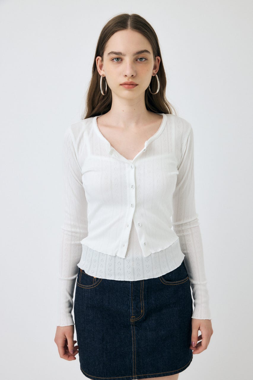 カーディガン EYELET U-NECK カーディガン ＆ キャミソール 春服 レディース MOUSSY | EYELET U-NECK カーデ & キャミ (Tシャツ・カットソー
