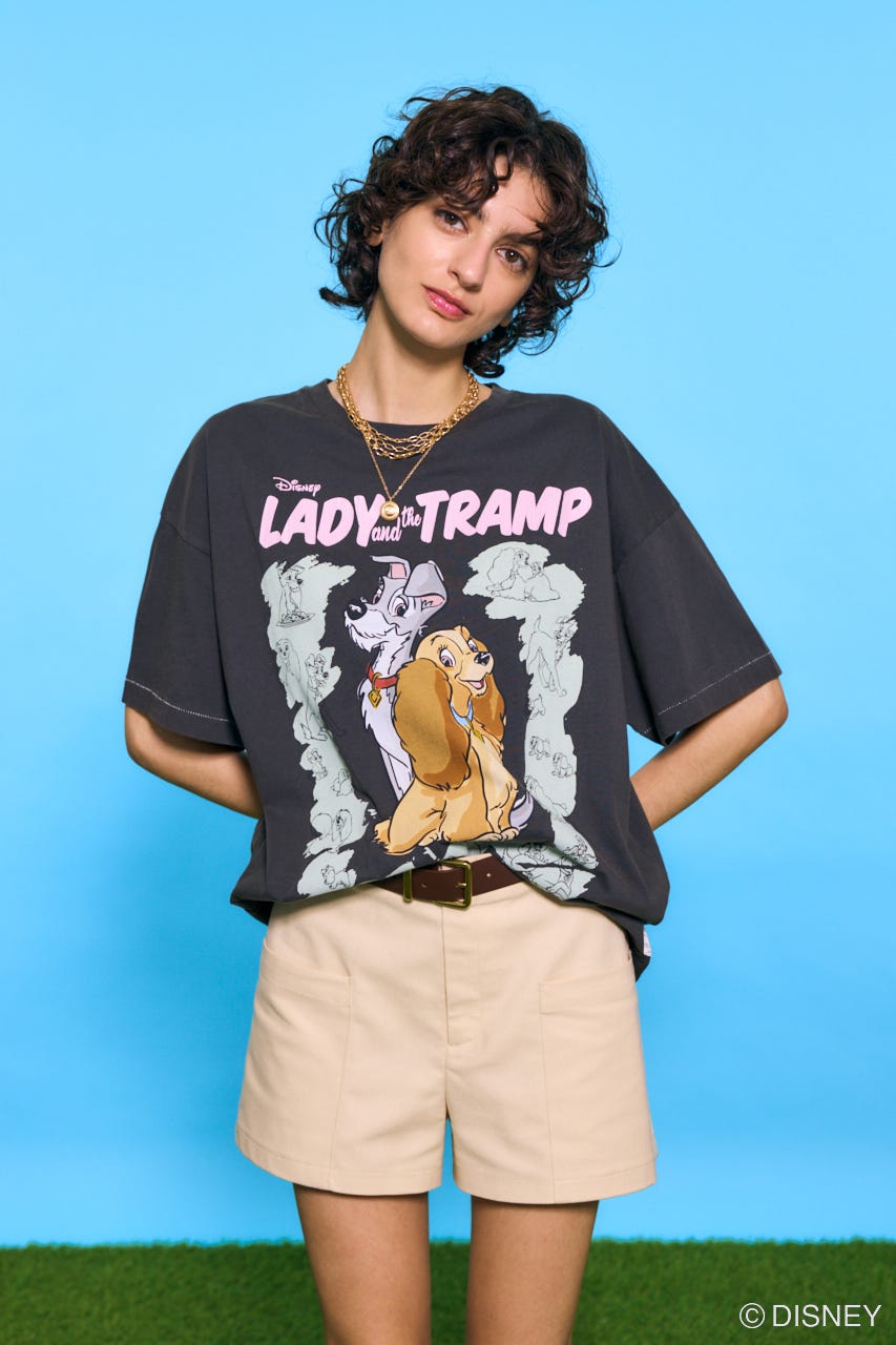 【moussy】Disney I You Lots 半袖Tシャツ　BLACK Disney SERIES CREATED by MOUSSY | MD OT COVER Tシャツ / LADY