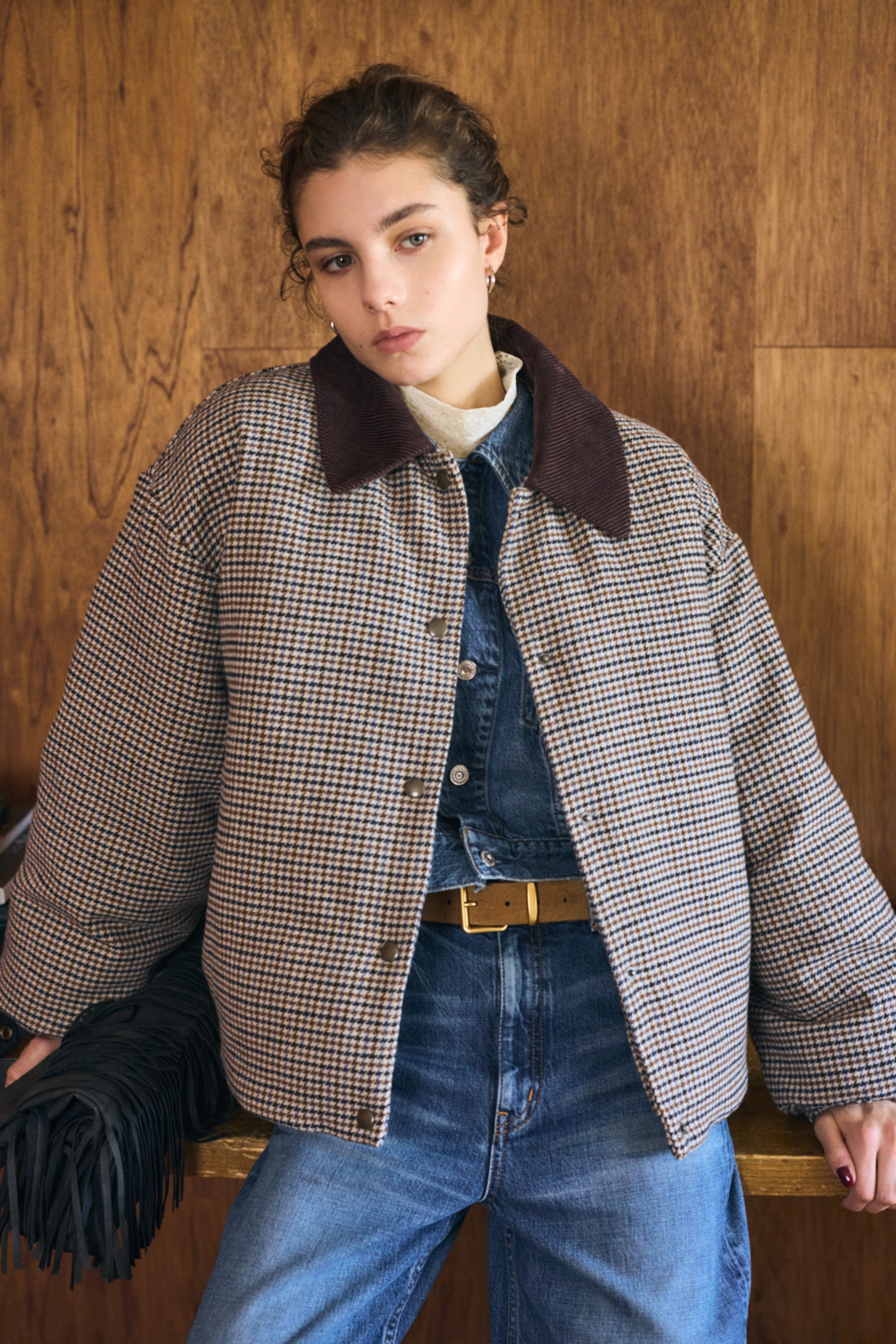 【WEB・一部店舗限定】TWEED PUFFER ジャケット 柄BEG FREE
