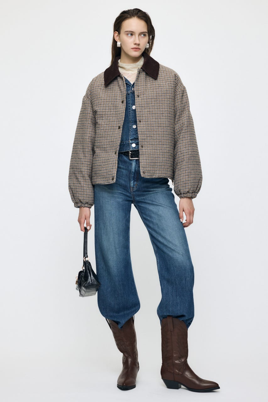 【WEB・一部店舗限定】TWEED PUFFER ジャケット 柄BEG FREE