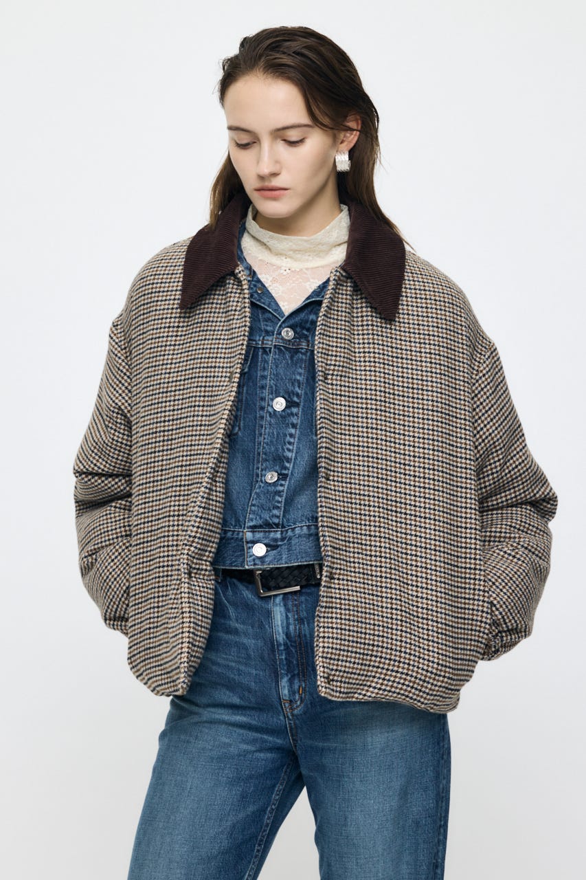 【WEB・一部店舗限定】TWEED PUFFER ジャケット 柄BEG FREE