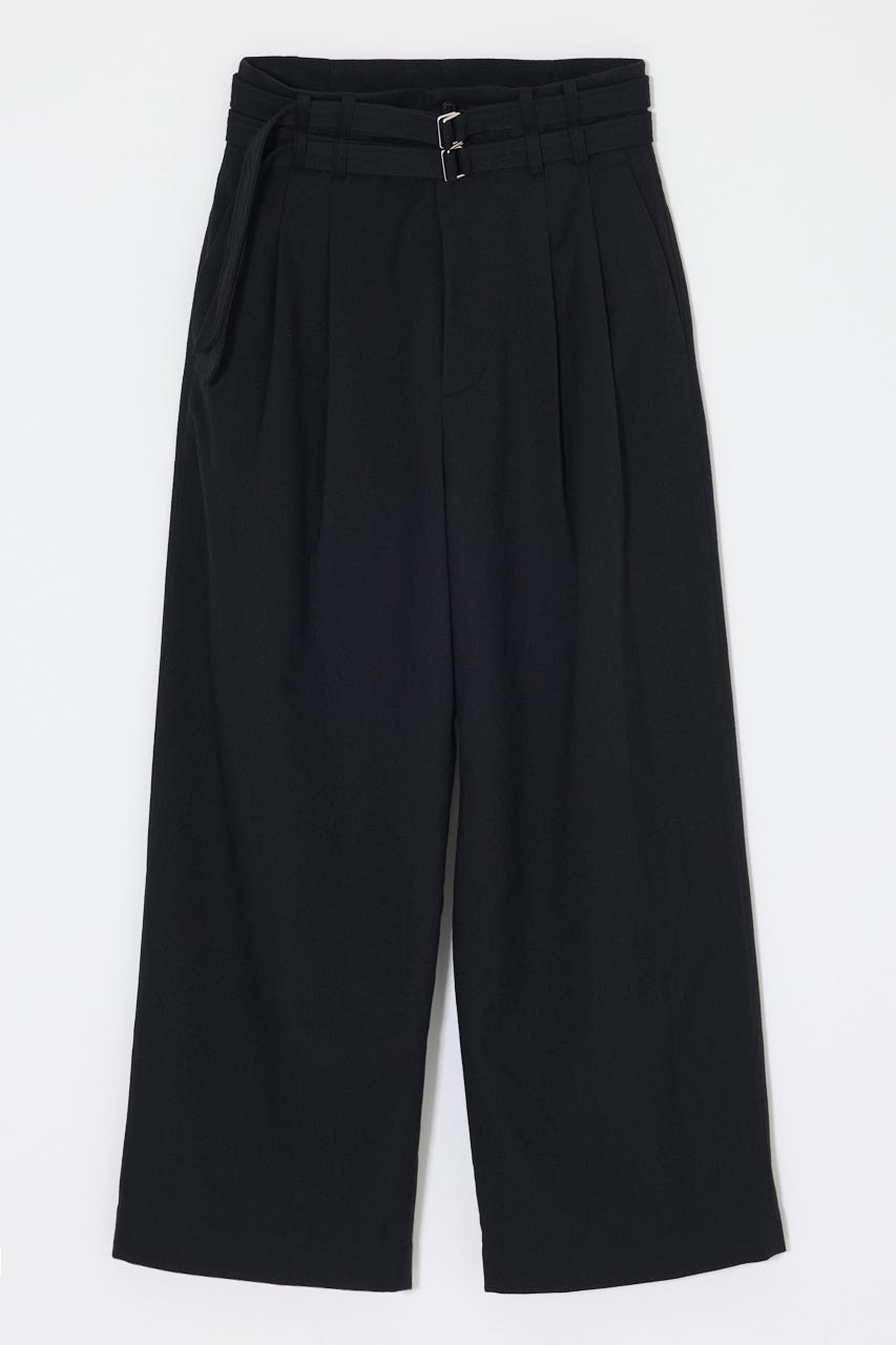 BELTED WIDE TUCK パンツ BLK 1