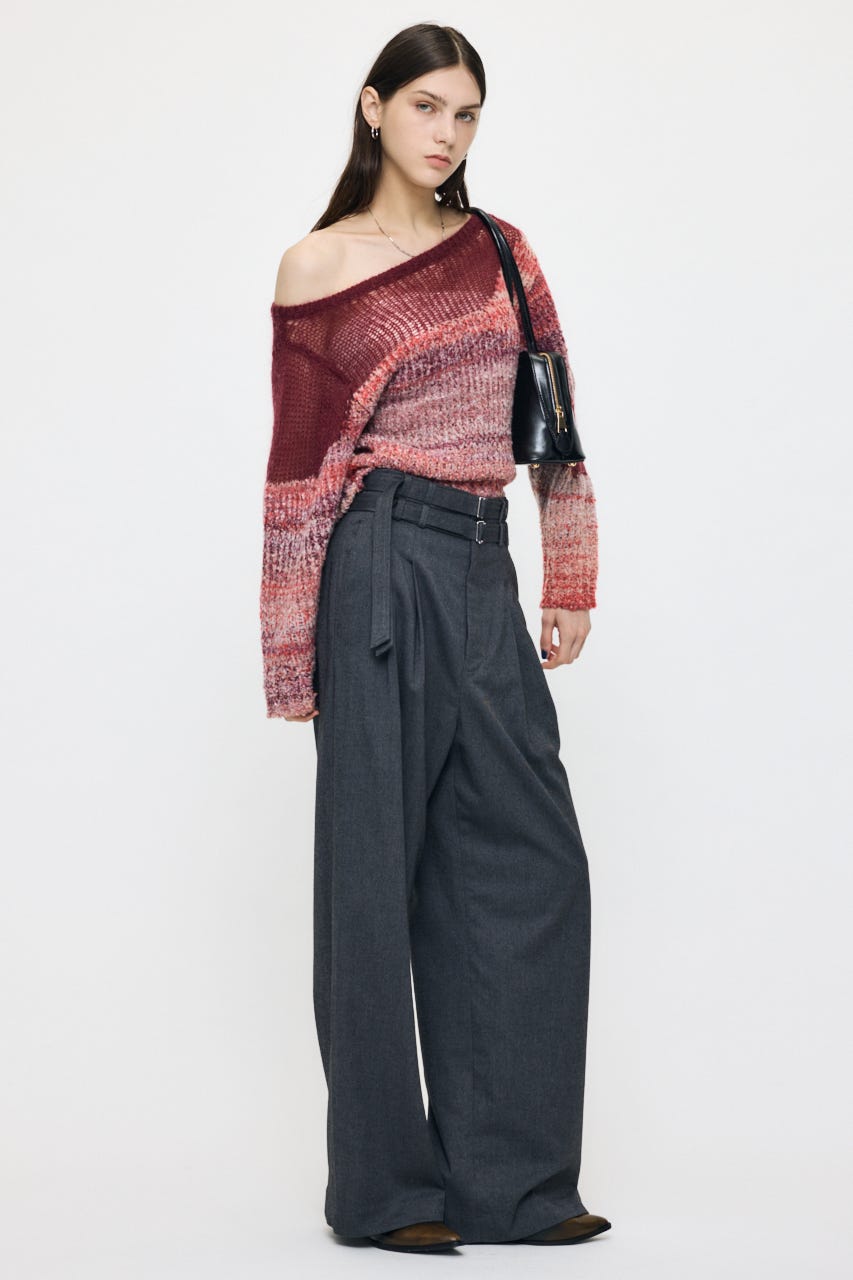 BELTED WIDE TUCK パンツ GRY 2