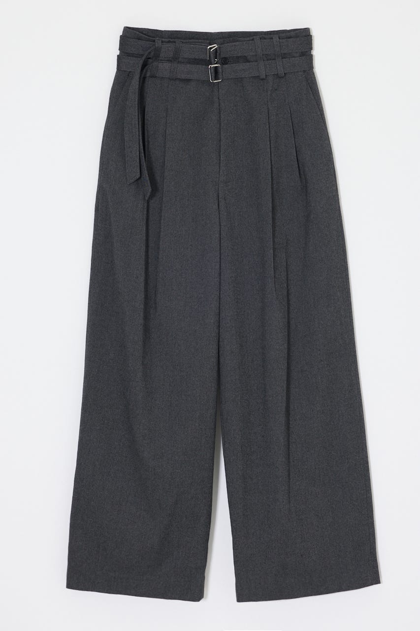 BELTED WIDE TUCK パンツ GRY 2