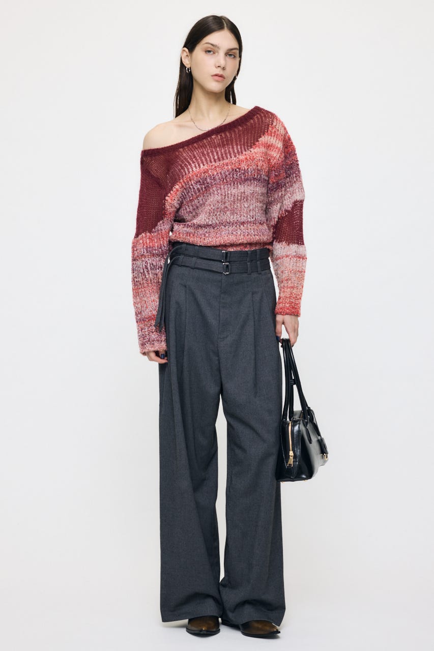 BELTED WIDE TUCK パンツ GRY 2