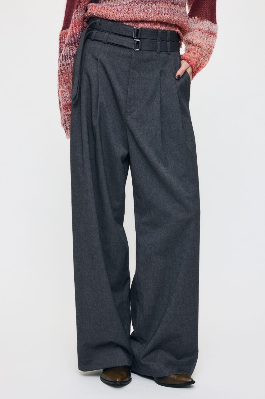 BELTED WIDE TUCK パンツ GRY 2