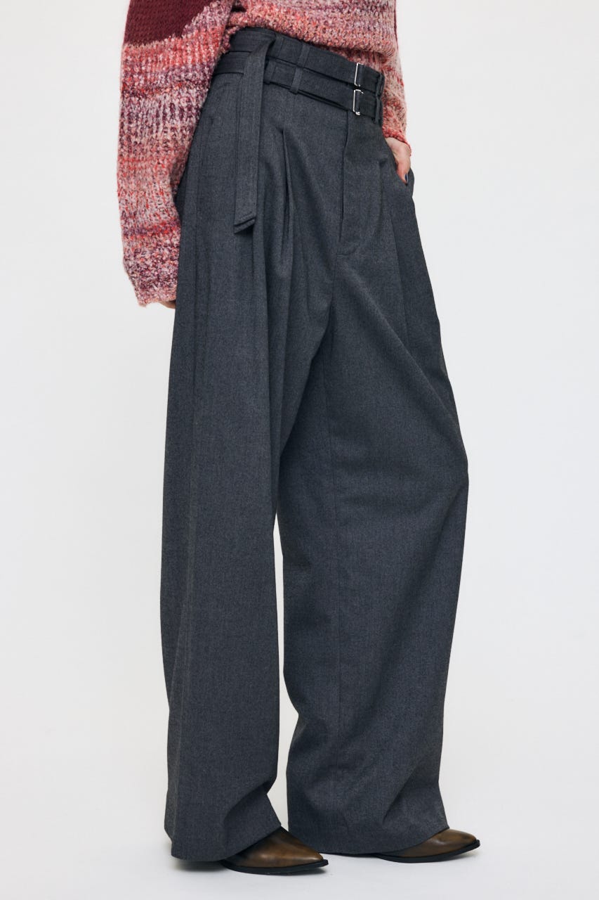 BELTED WIDE TUCK パンツ GRY 2