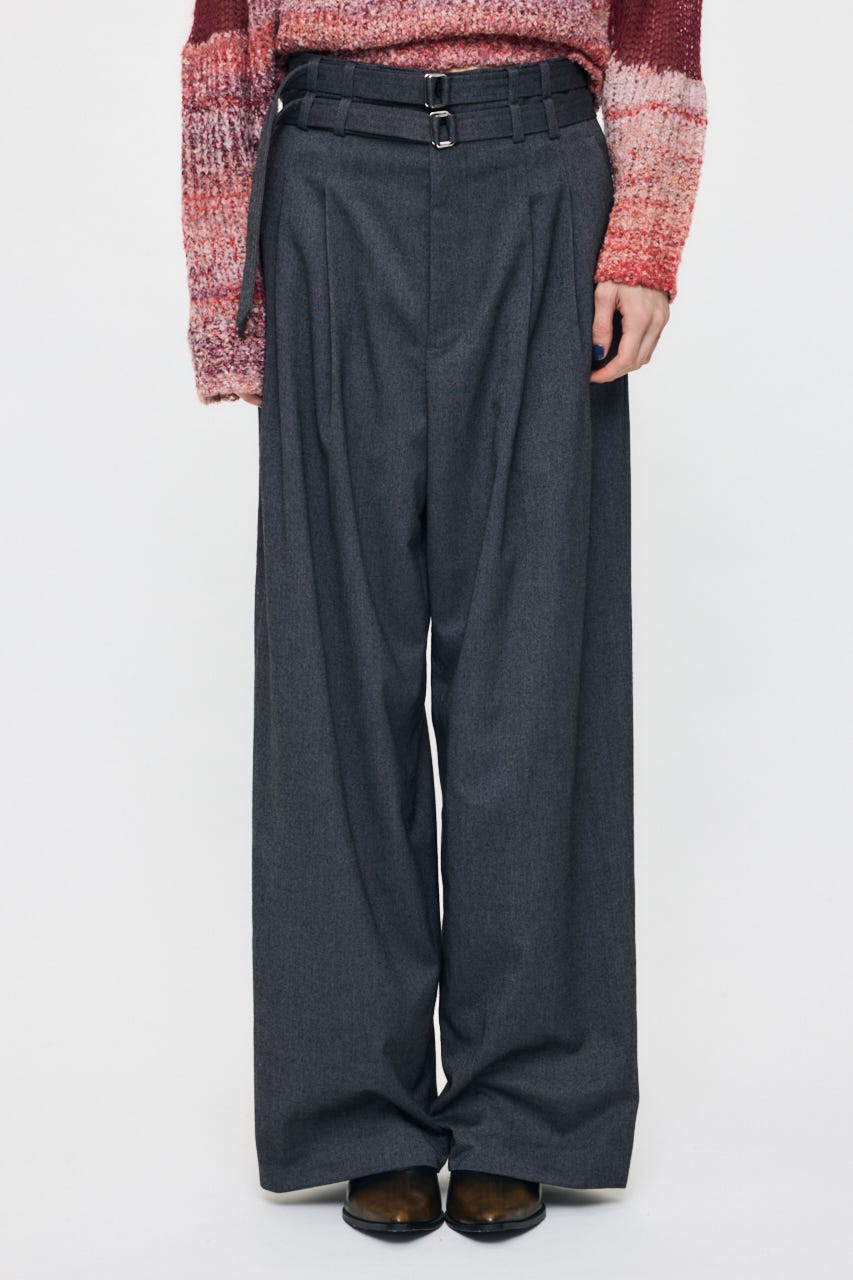 BELTED WIDE TUCK パンツ GRY 2