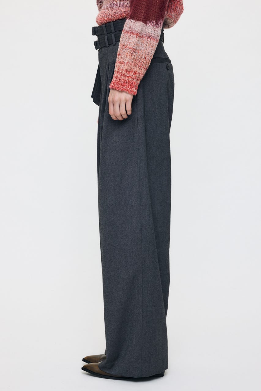 BELTED WIDE TUCK パンツ GRY 2