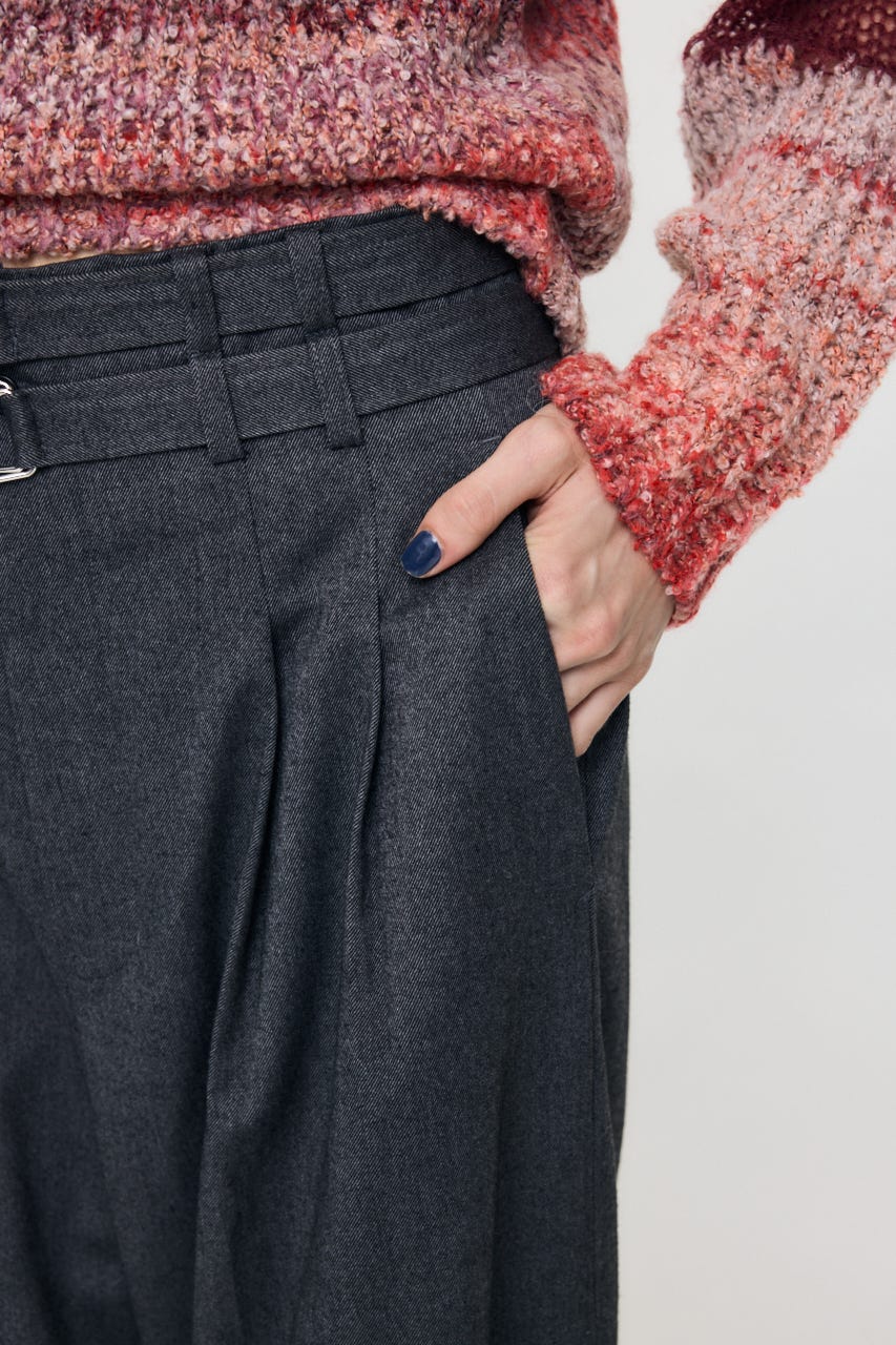 BELTED WIDE TUCK パンツ GRY 2