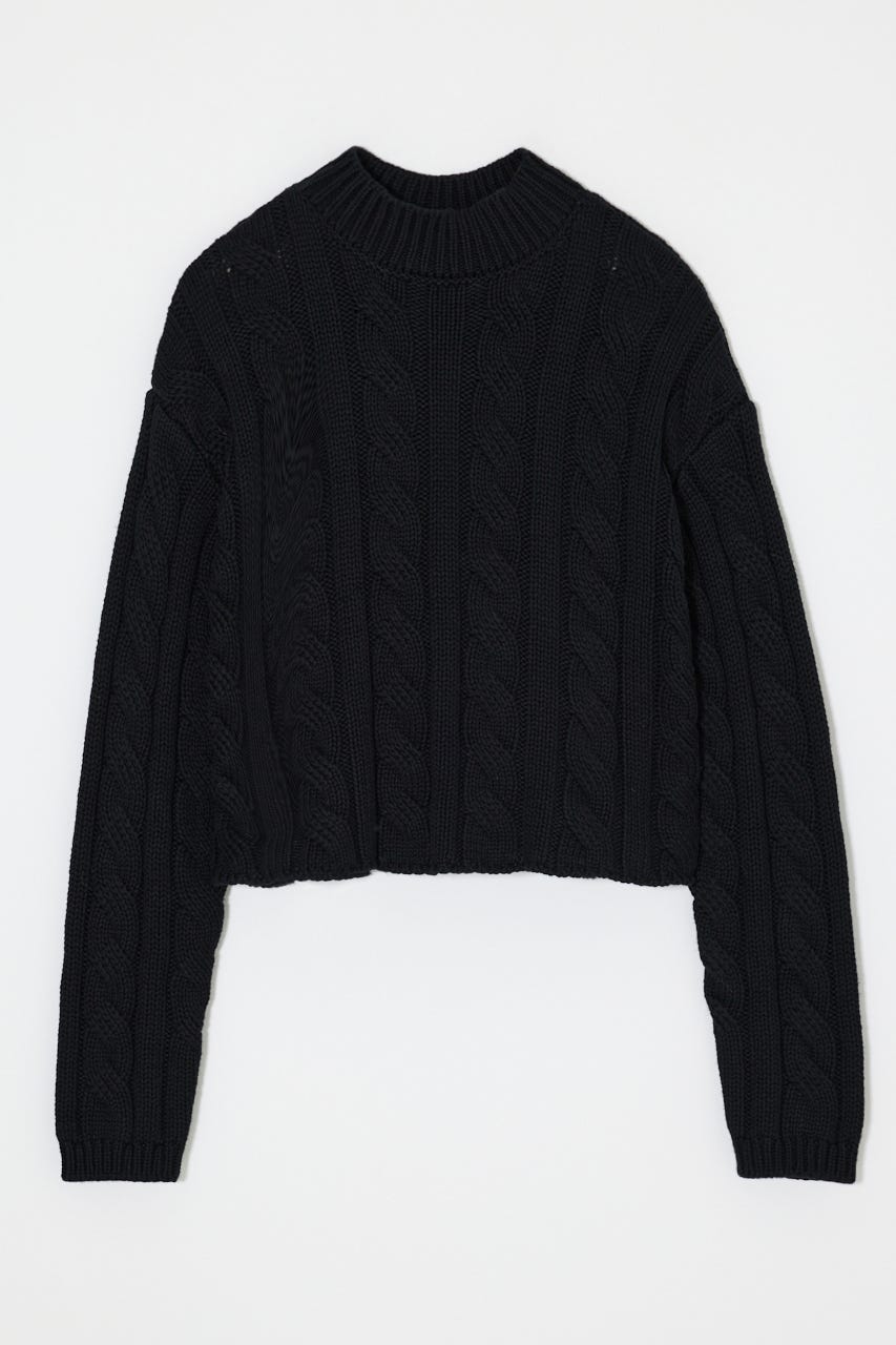 BACK OPEN CABLE ニットポロ BLK FREE