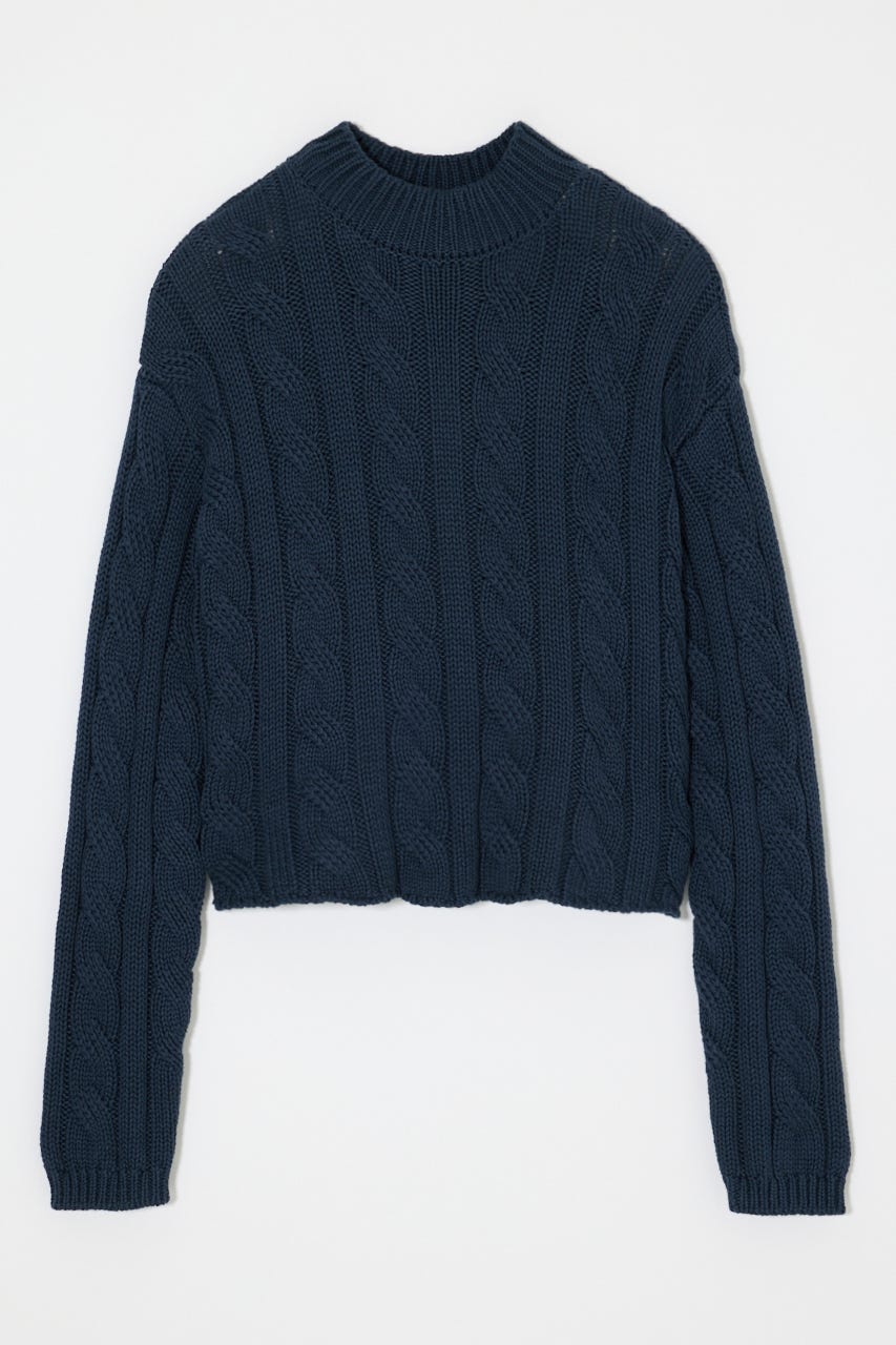 BACK OPEN CABLE ニットポロ NVY FREE