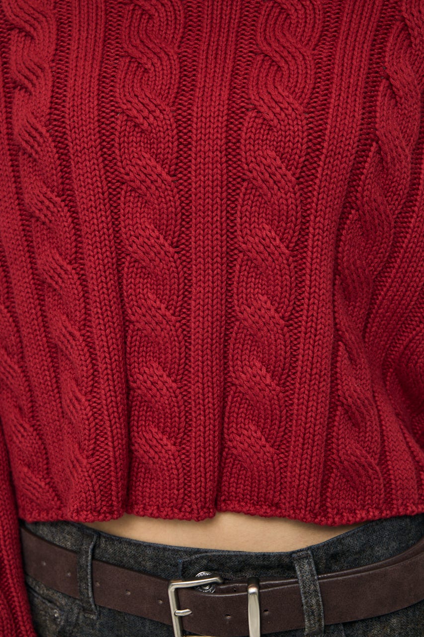 BACK OPEN CABLE ニットポロ RED FREE