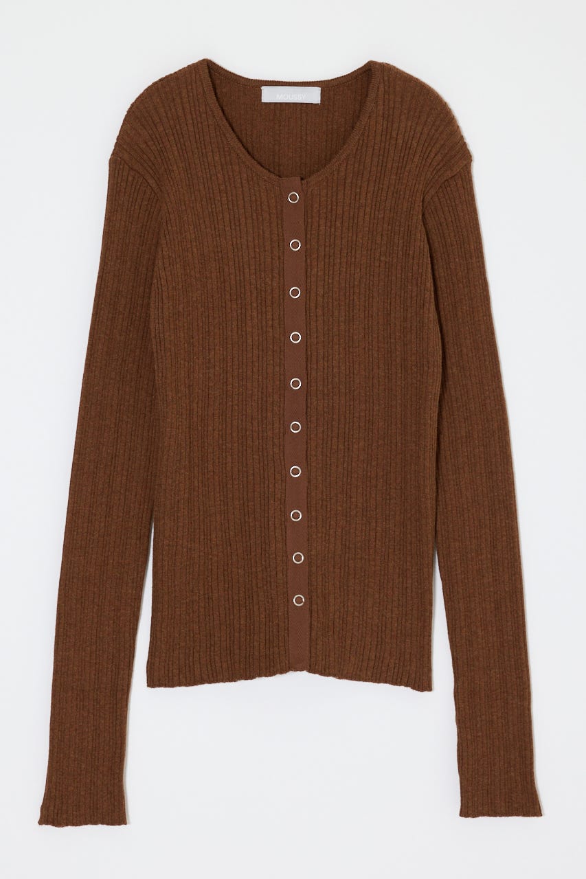 CONTRAST TRIM BUTTON ニット BRN FREE